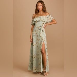Lulu’s Mint Green Floral Print Off-the-Shoulder Dress